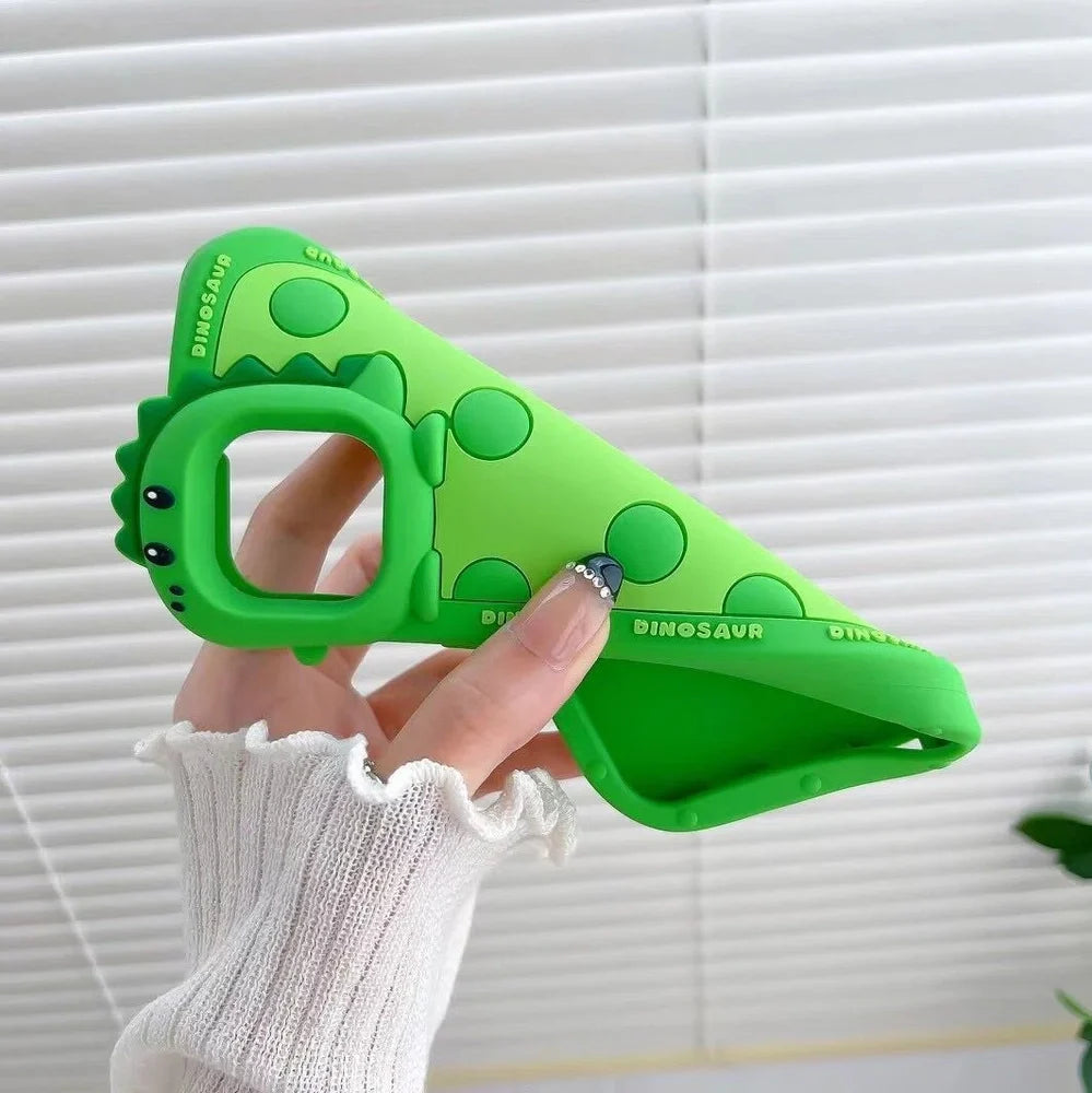 Green polka dot dinosaur pattern silicone phone case for iPhone with raised protective edges