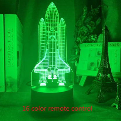 Custom 3D aeroplane hologram night light with personalised name, showing optical acrylic panel and ABS base