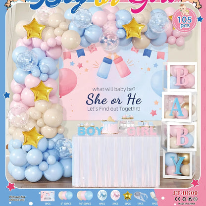 Baby gender reveal balloon decoration suit with metallic aluminium film balloons in pink and blue