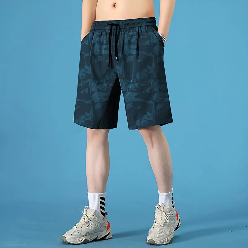Men's quick-drying polyester seaside shorts with straight-leg cut and micro-elastic stretch