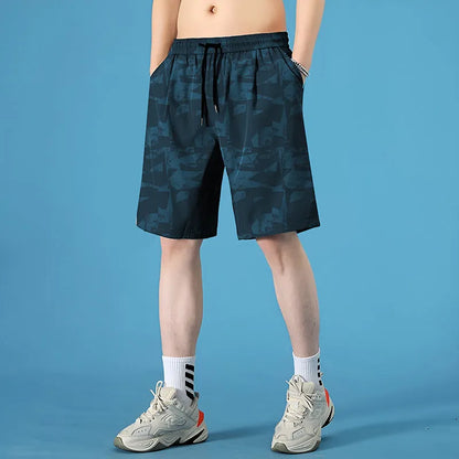 Men's quick-drying polyester seaside shorts with straight-leg cut and micro-elastic stretch