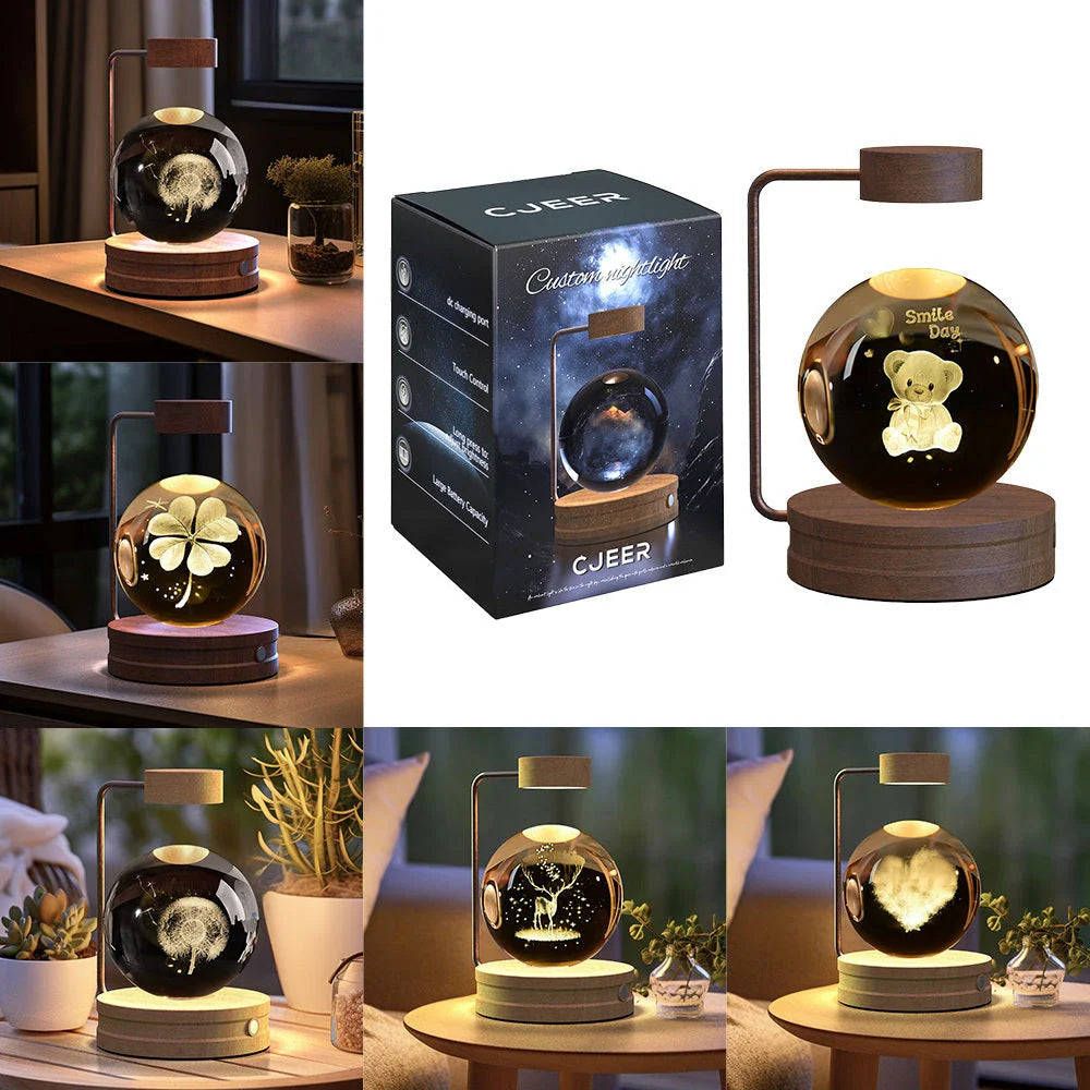 Crystal Ball Cosmic Dinosaur Indoor Night Light with USB Power and Warm Bedside Lighting