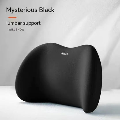 Car headrest pillow and lumbar support pillow set in a choice of five colours on a car seat.