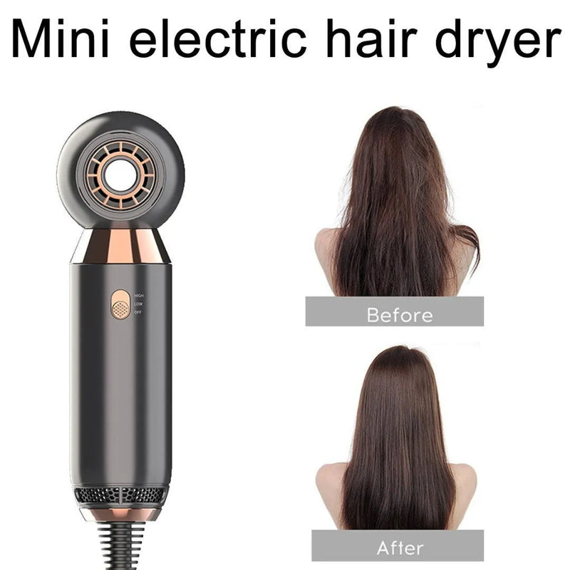Leafless hair dryer 800w with 2 speed settings and negative ionic technology, compact 20cm lightweight 370g electric blower for travel or salon use, includes hair diffuser accessory in EU or US plug options