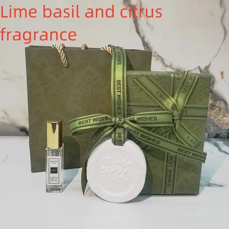 Car aromatherapy fragrant stone pendant with essential oil bottle on gift box