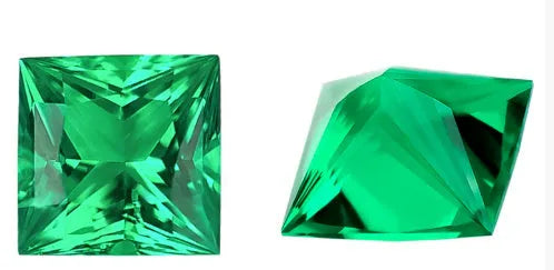 Cultivated emerald gemstone in Columbia green treasure colour showing round and grandmother cut shapes