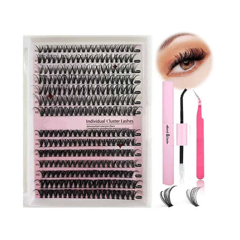 DIY mixed pack of 30D and 40D false cluster eyelashes with tweezers