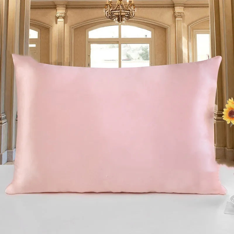 19 M double-sided silk pillowcase in champagne colour showing smooth texture and hem detailing
