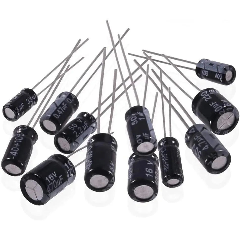 500PCs in-line electrolytic capacitor sample kit box with 24 specifications, aluminium foil and electrolytic paper