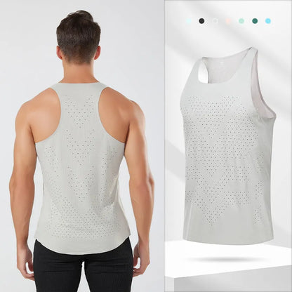 Men's sleeveless polyester running vest in seven colours, sizes S to 2XL, solid colour sports top