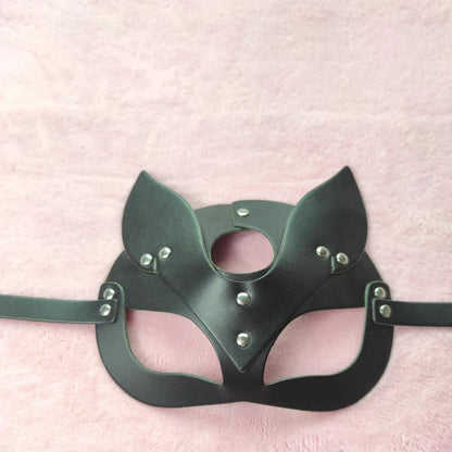 Black PU leather BDSM bondage harness set with adjustable straps and four restraint components