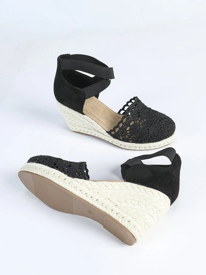 Women's apricot canvas wedge sandals with Roman style design and round toe