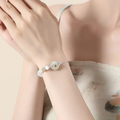 Pure silver peach blossom bracelet with safety buckle closure in new Chinese style design
