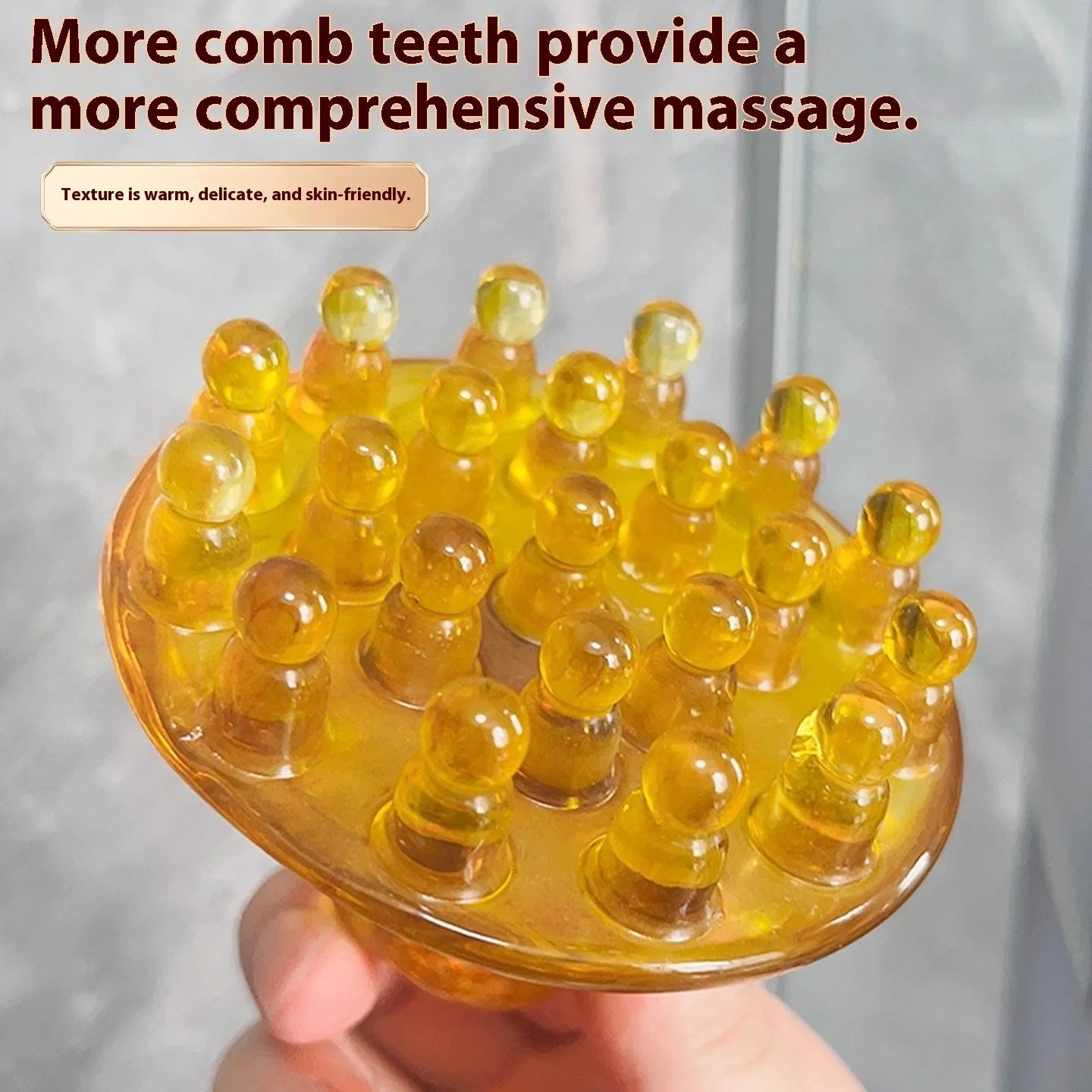 Brown and yellow disc massage comb with 21 teeth for head meridian massage