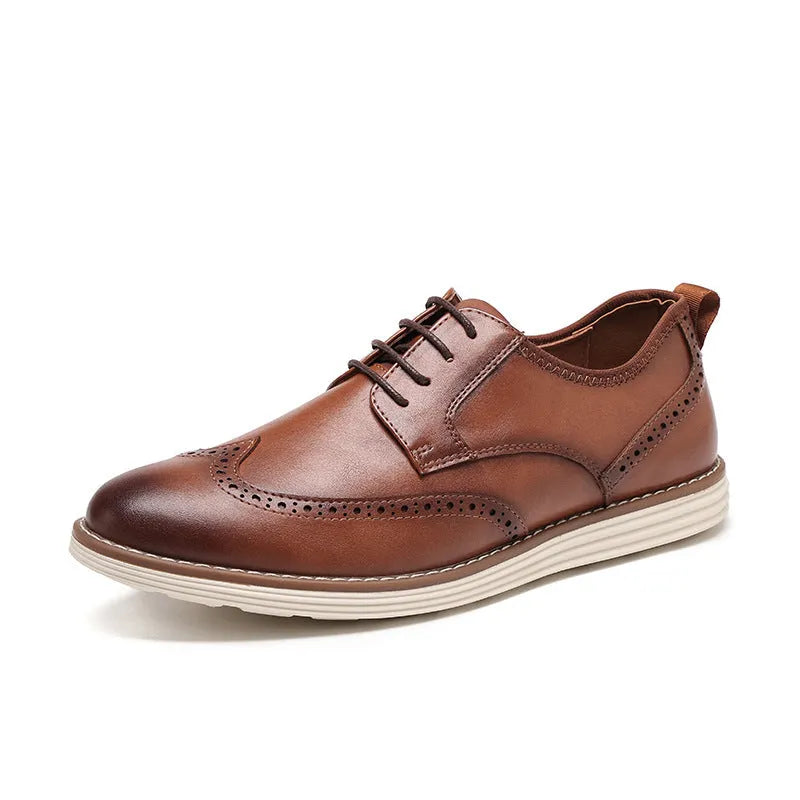 Men's black slip-on business casual shoes with round toe and low-top design