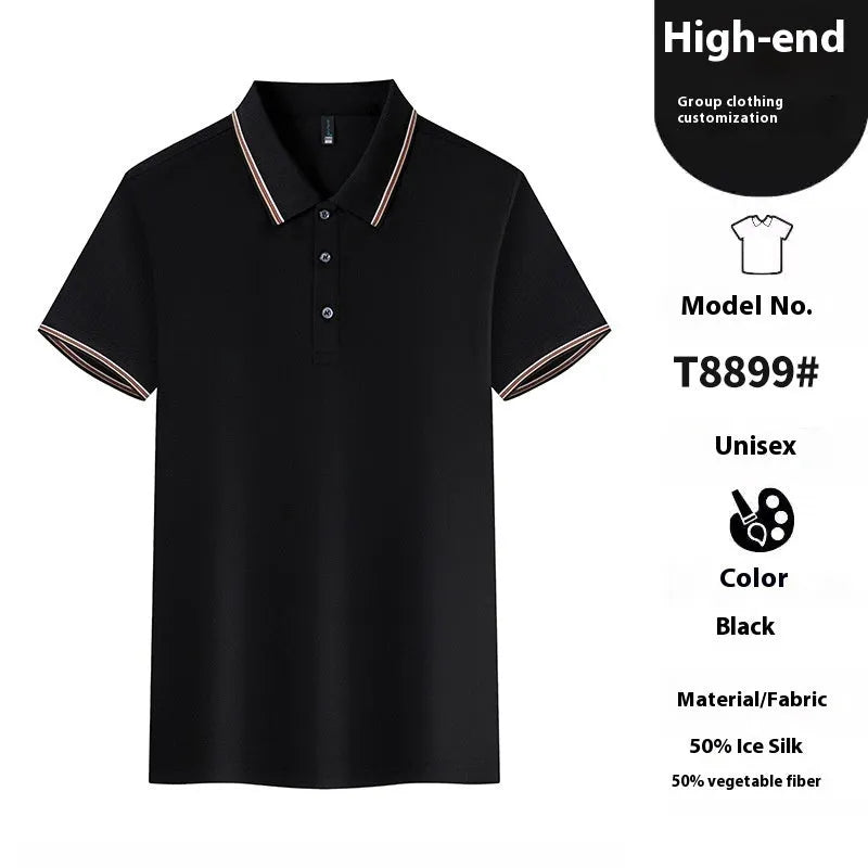 Solid colour Ice Silk polo shirt for work and casual wear in various colours on a hanger.