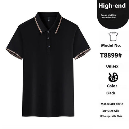 Solid colour Ice Silk polo shirt for work and casual wear in various colours on a hanger.