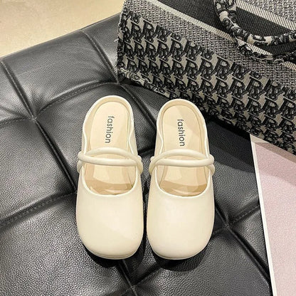 Women's baotou plastic flip-flop sandals in beige colour on a white background