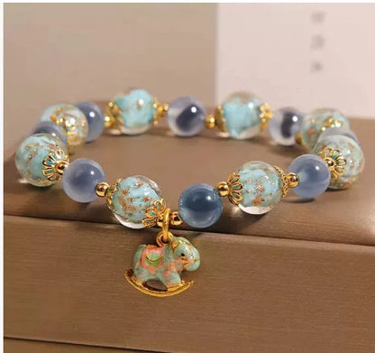 Blue sugar heart agate bracelet with luminous glass beads in Japanese and South Korean style for women