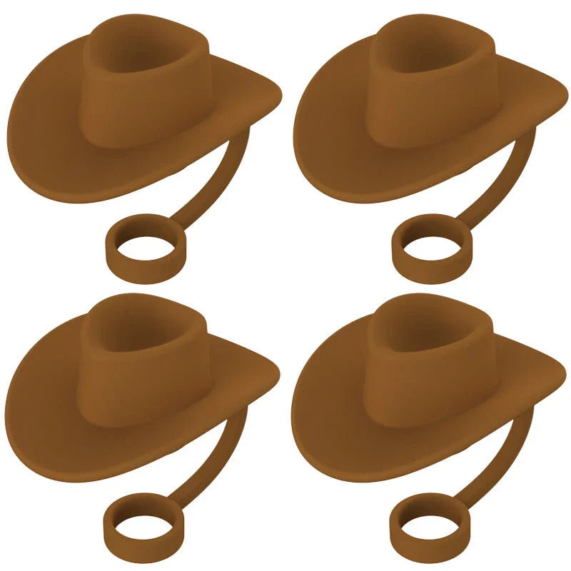 Stylish cowboy hat-shaped straw covers made of food-grade silicone in vibrant macaroon colors for protecting and decorating drinks