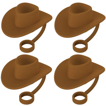 Stylish cowboy hat-shaped straw covers made of food-grade silicone in vibrant macaroon colors for protecting and decorating drinks