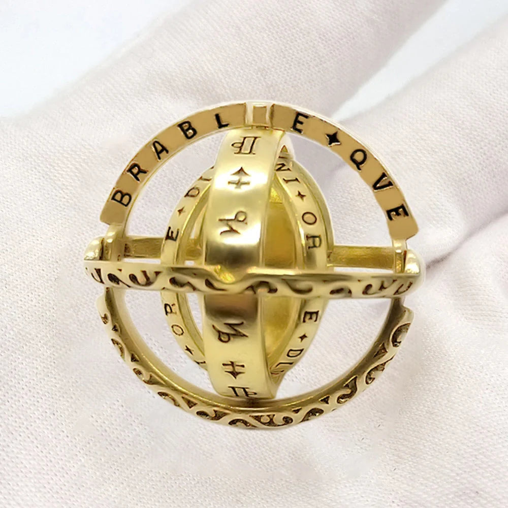 Astronomical ball ring necklace with flip deformation feature in silver and gold