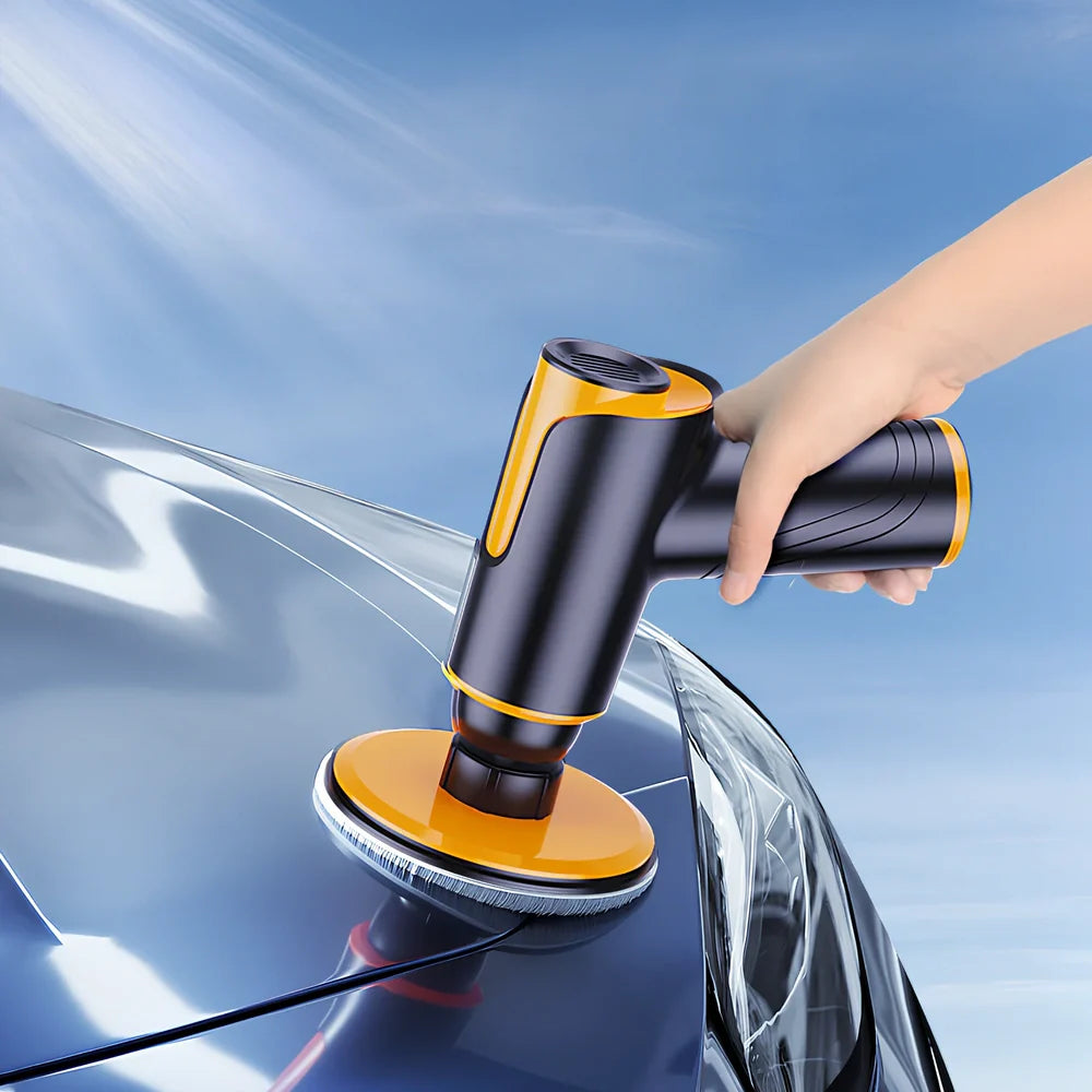 Black cordless car polishing machine with 12cm throwing disc and Type-C charging cable