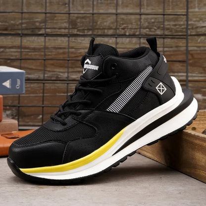 Low-top lace-up safety work shoes with a steel toe cap and anti-penetration rubber sole in black, brown, or grey.