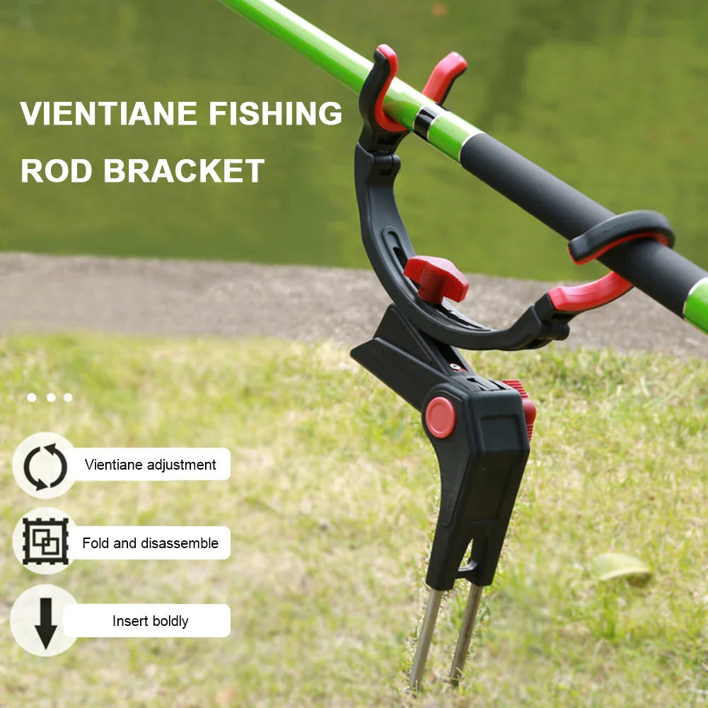 Adjustable fishing rod holder with 360-degree rotation, made of sturdy stainless steel for secure shore mounting