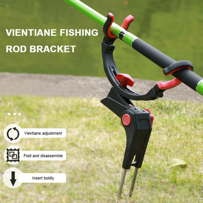Adjustable fishing rod holder with 360-degree rotation, made of sturdy stainless steel for secure shore mounting
