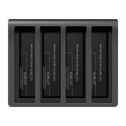 K305BU3S external 4-bay hard drive docking station for 2.5-inch SATA drives on a desk with cables.