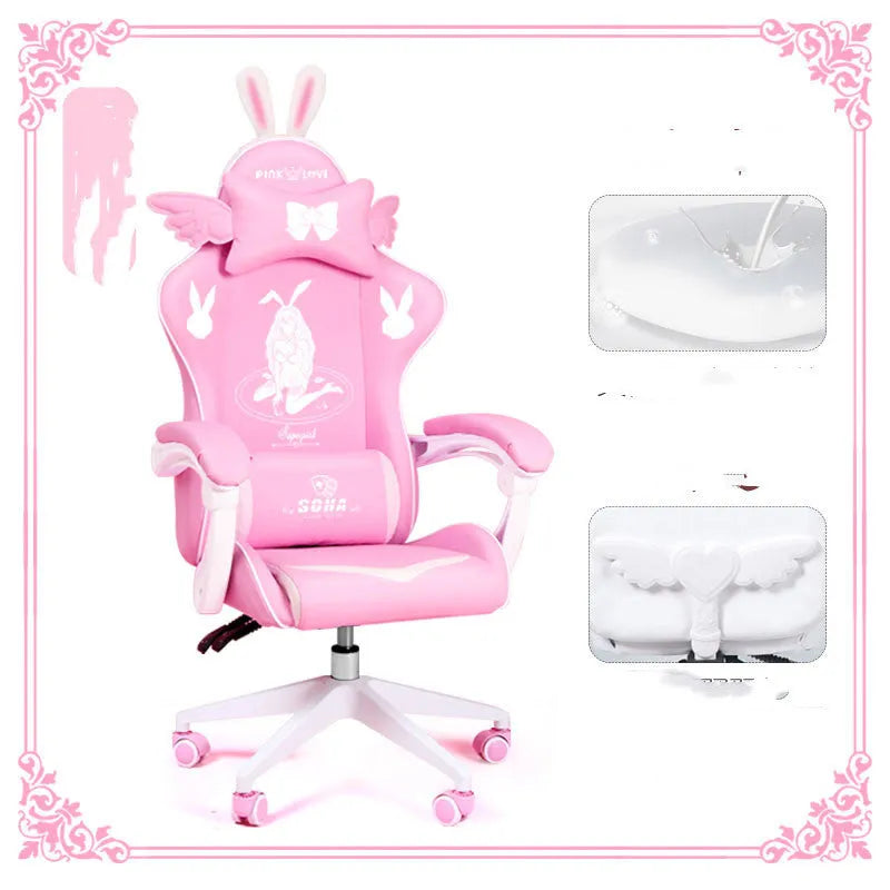 Goddess gaming chair in black or white artificial leather with fixed armrests and optional footrest