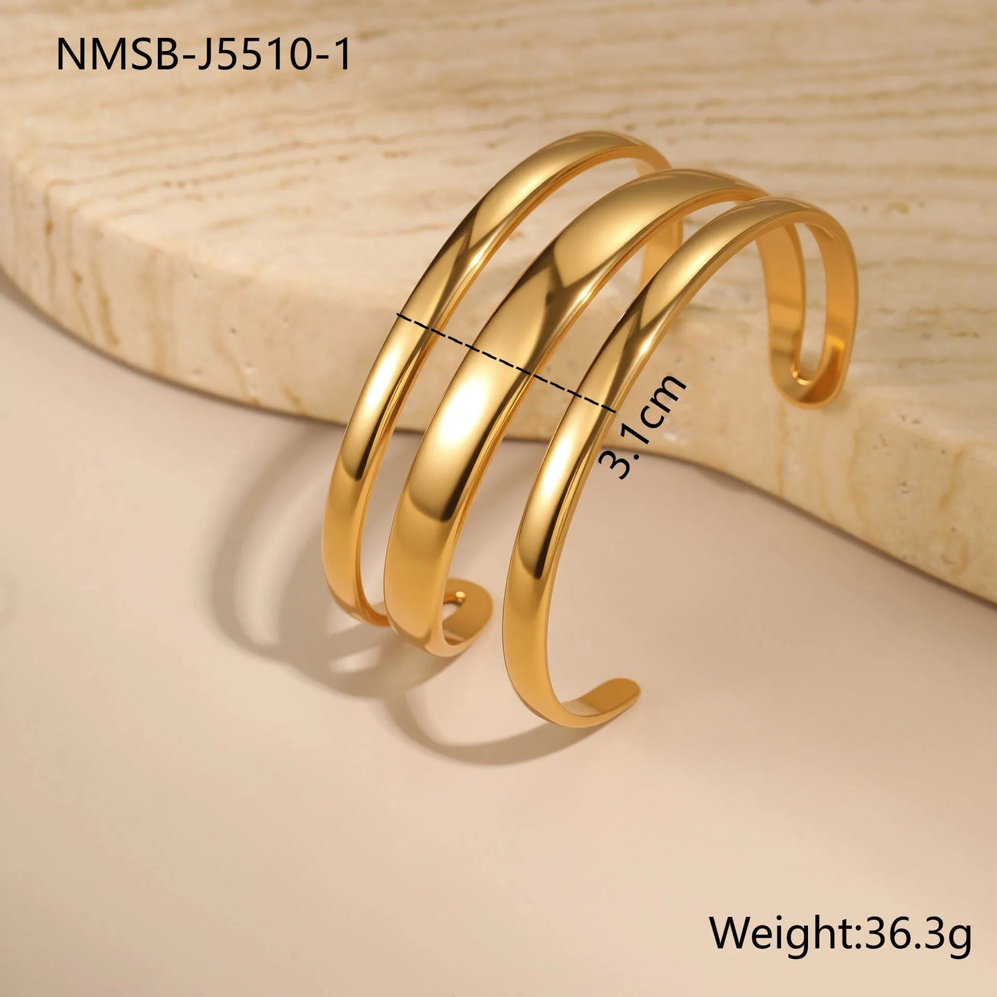 Geometric stainless steel bracelet with simple opening design and 18K gold electroplating