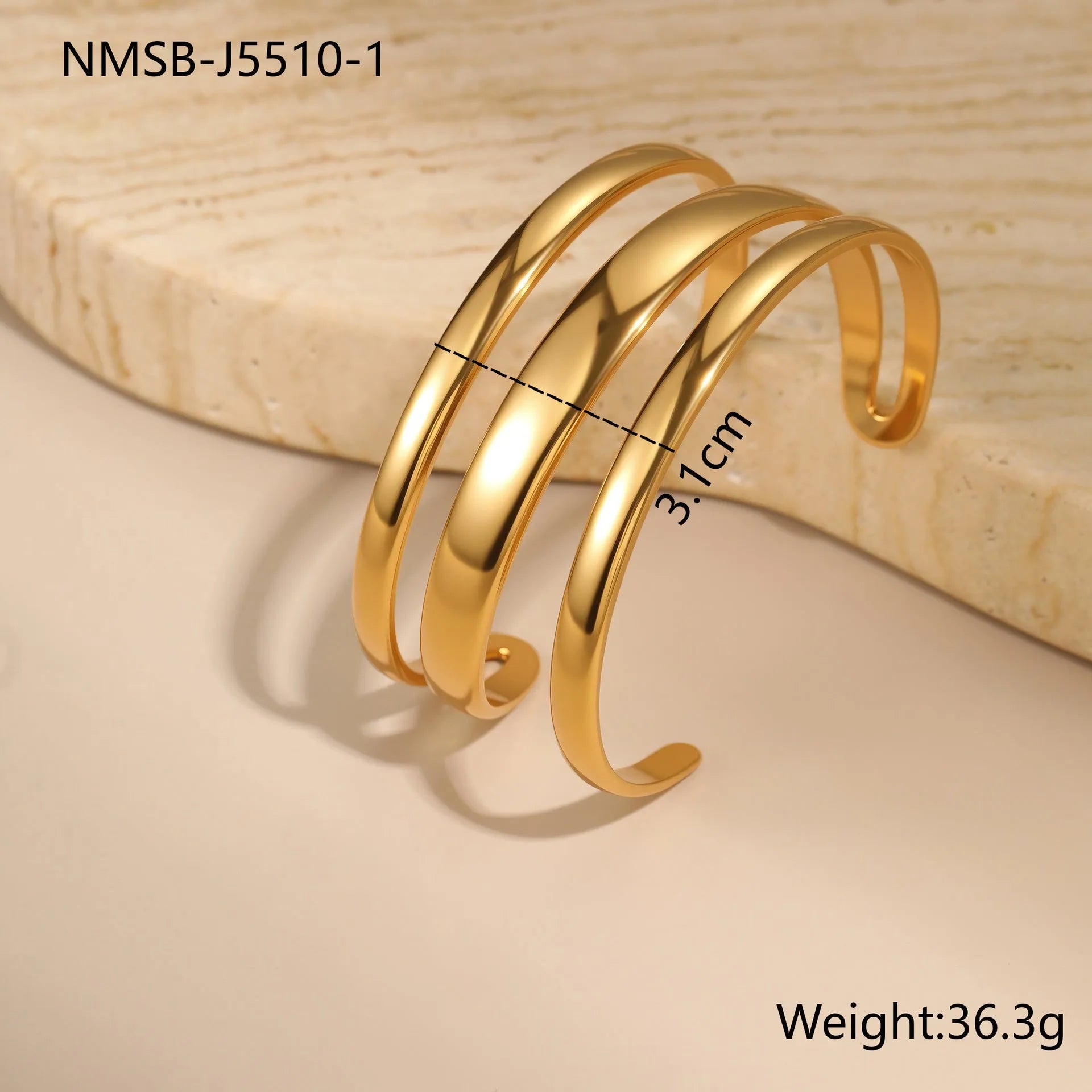 Geometric stainless steel bracelet with simple opening design and 18K gold electroplating