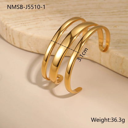 Geometric stainless steel bracelet with simple opening design and 18K gold electroplating