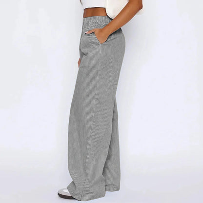 Stylish women's striped high waist wide leg trousers with pockets in various colors
