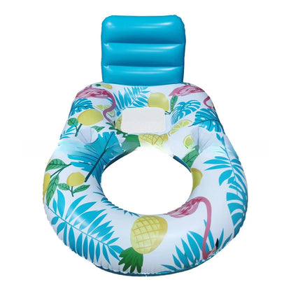 White luminous inflatable floating bed with backrest recliner seat in swimming pool