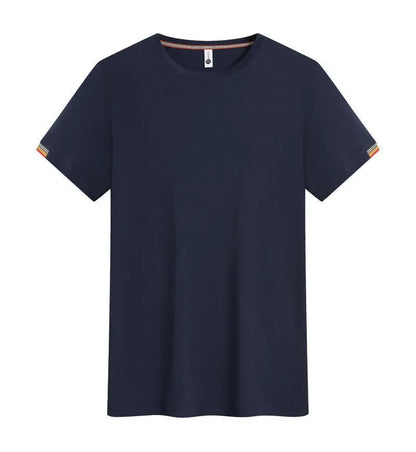 Men's grey round neck ice-feeling fibre pullover shirt for business and sports wear.