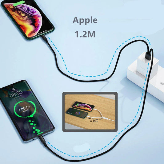 Braided 2-in-1 Fast Charging Cable with Thickened Copper Core for Simultaneous Dual Device Charging