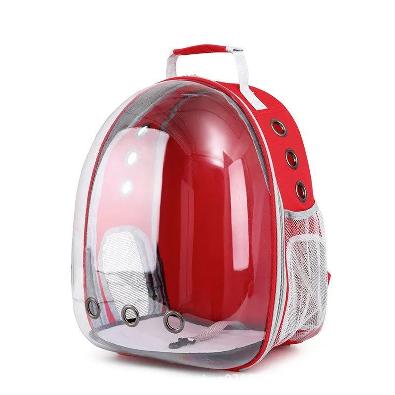 Grey PC plastic side opening pet carrier backpack for cats on a white background.