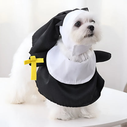 Black polyester nun Halloween costume for cats and dogs in free size