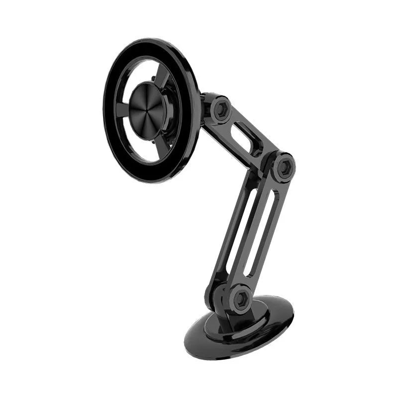 All-metal magnetic car phone holder in silver colour with 360-degree rotation ball joint