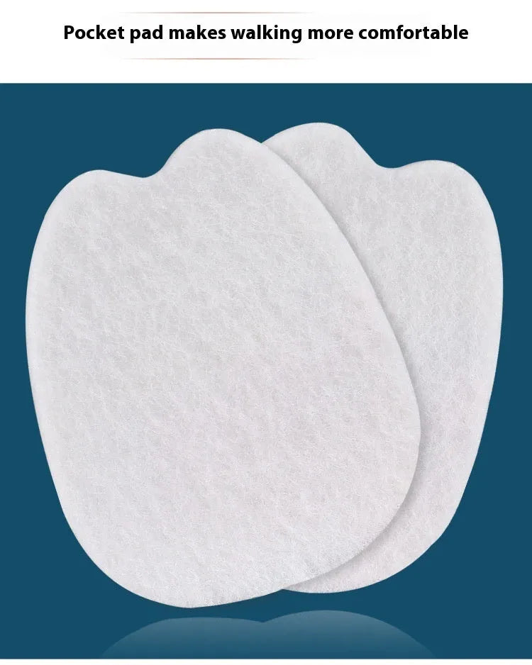White thin felt anti-wear shoe tongue stickers showing front pad design for friction prevention