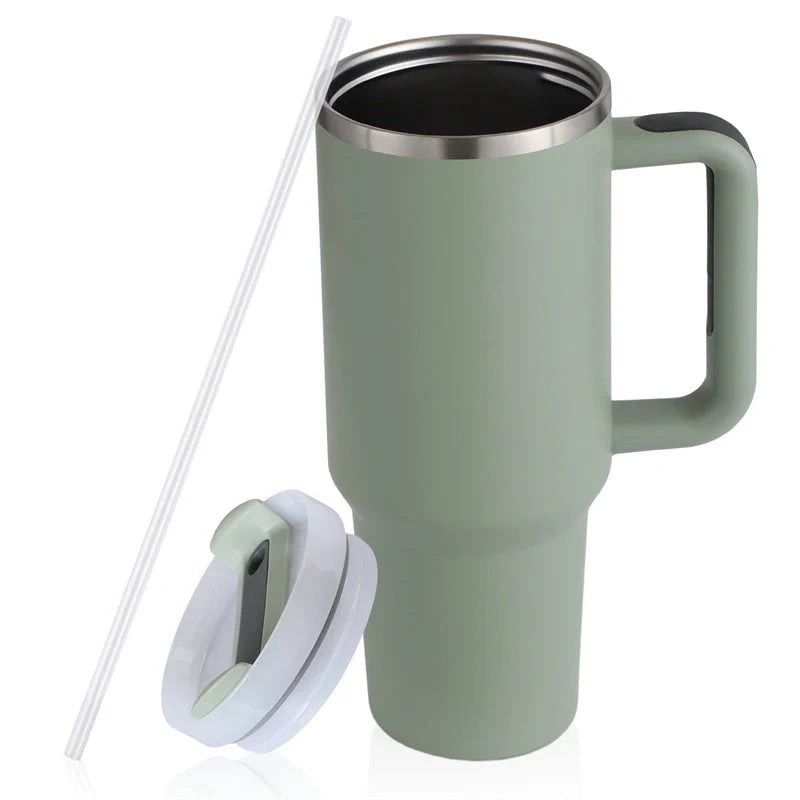 40oz stainless steel straw coffee mug with handle, ideal for travel
