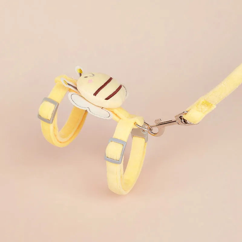 Cat harness and leash set with bee shape design in pink yellow blue colour options