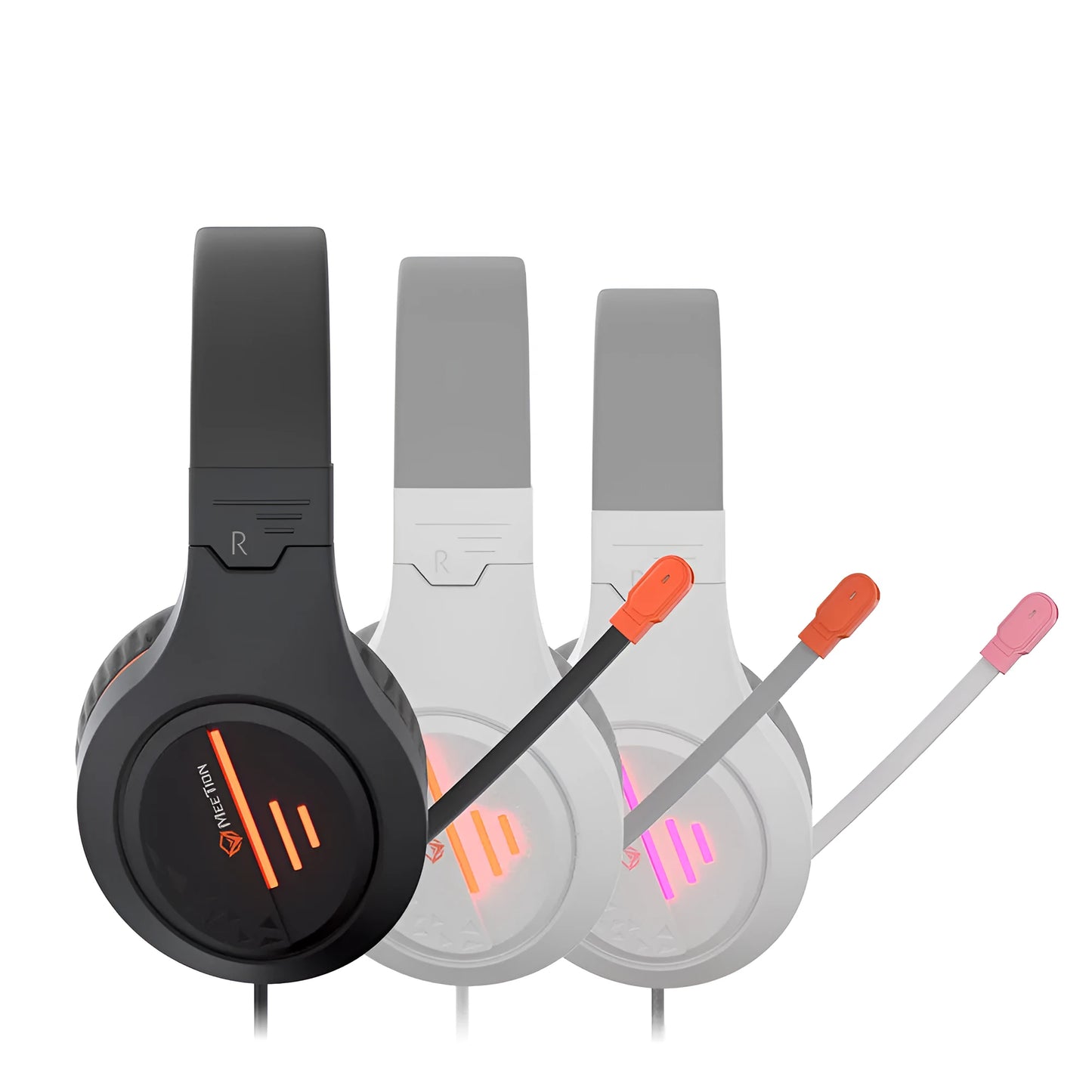 Lightweight wired gaming headset in black orange with adjustable headband and 3.5mm cable