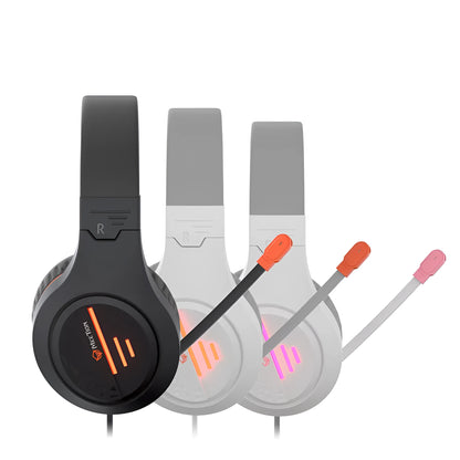 Lightweight wired gaming headset in black orange with adjustable headband and 3.5mm cable