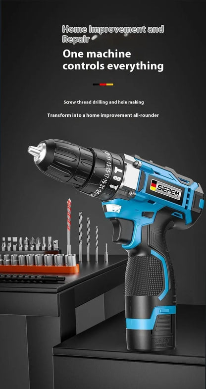 12V dual-speed impact pistol drill electric screwdriver with 35Nm torque, measuring 20cm long