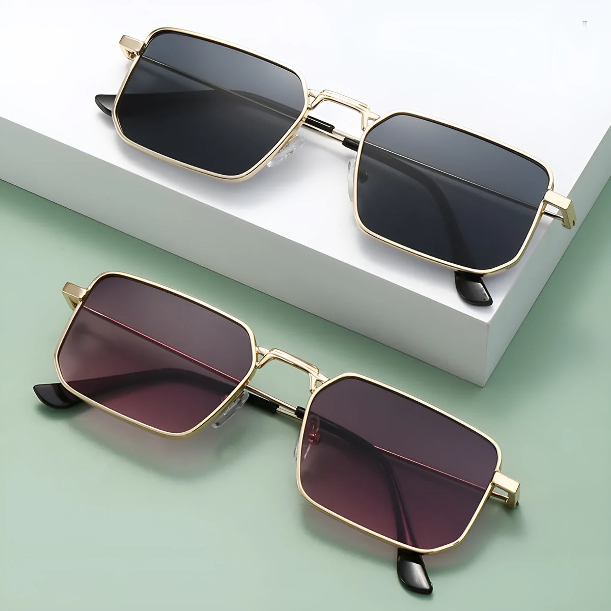 Men's steampunk sunglasses with square quadrilateral frames in gold, silver, and black colour options