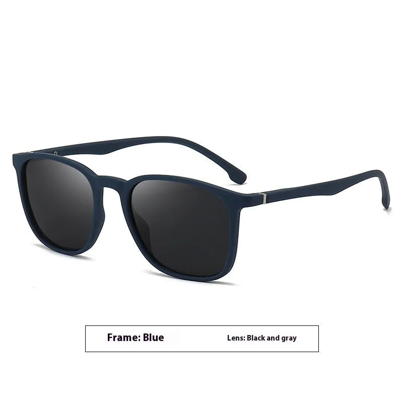 Men's polarised sunglasses with a PC frame and multiple lens colour options including dark green and grey.